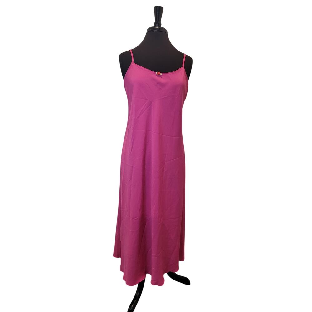 Vintage Y2K Natori Pink Slip Dress V-Neck Midi Rosebud Lingerie Dress
